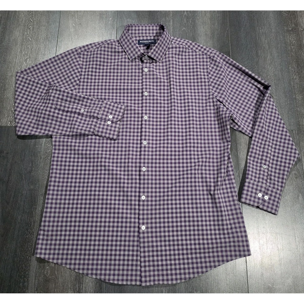 Mizzen Main Leeward Classic Shirt Men L Purple Gingham Stretch Performance